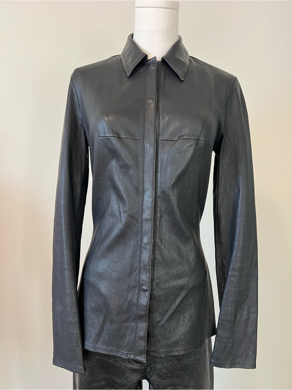 Christian Dior Black Lamb Leather Shirt Jacket Made in France Size US 6